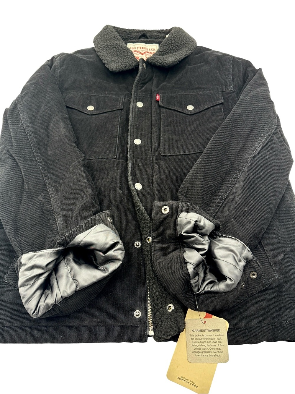 NWT Levi's Men's Black Corduroy Sherpa-Lined Trucker Jacket Size M - Picture 10 of 16
